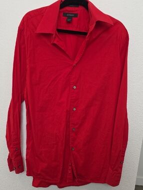 Express Men's Red Long-Sleeve Button-Up Shirt